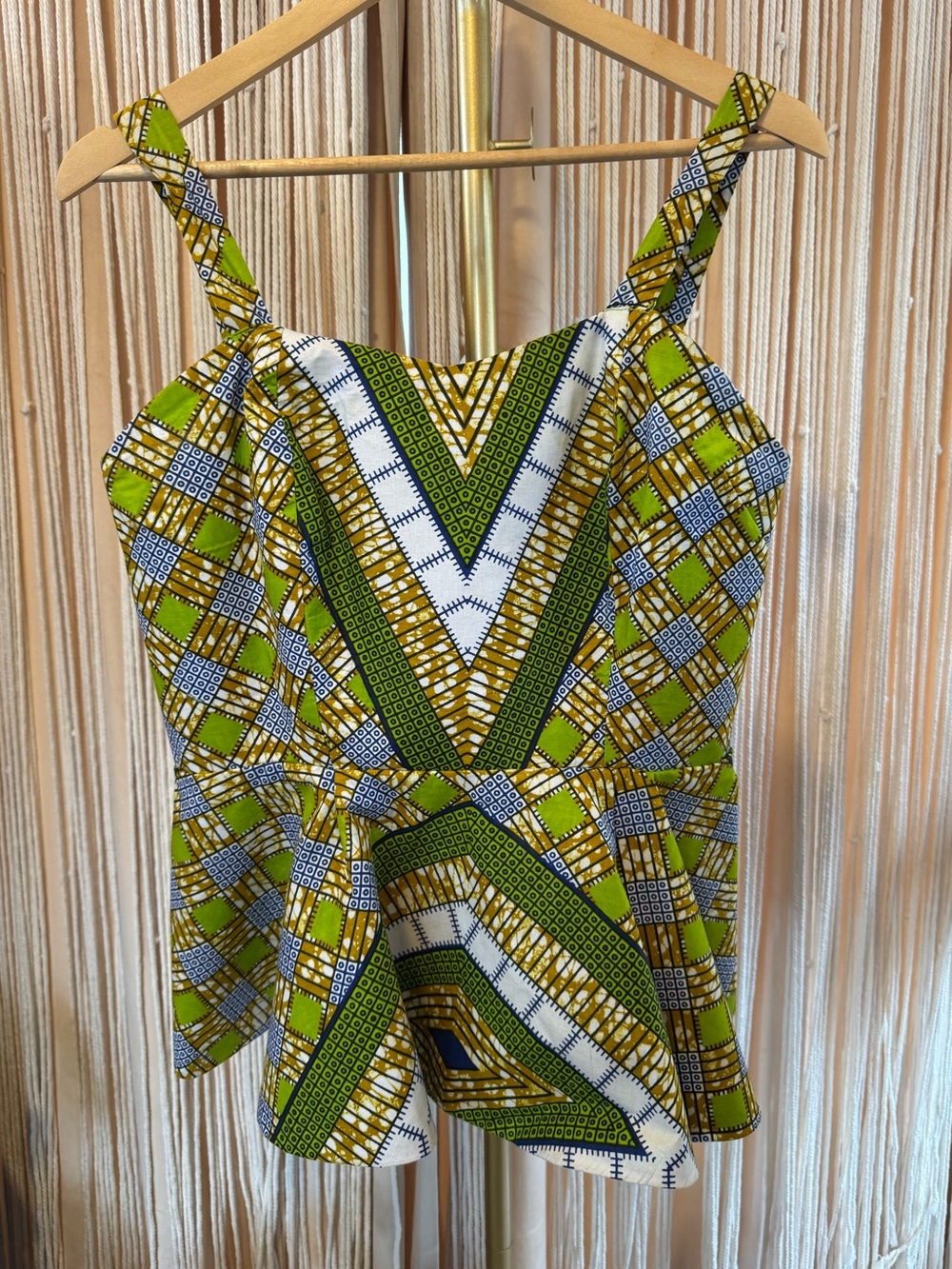 Ankara peplum top African wax print geometric sweetheart neckline multicolor